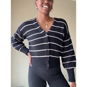 Ella Moss Black and Pink Striped Cardigan Size Small